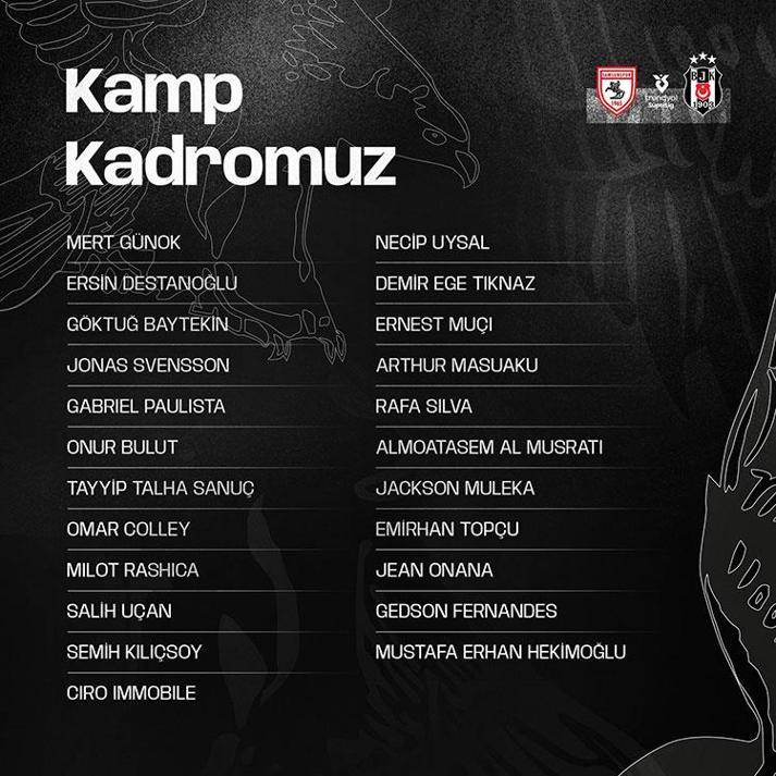 Beşiktaşın Samsunspor maçı kamp kadrosu açıklandı 6 futbolcu götürülmedi