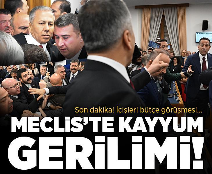 İçişleri bütçe görüşmesinde gerginlik! CHP'li vekiller Bakan Yerlikaya'nın girişini engellemek istedi