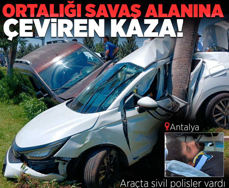Antalya'da ortalığı savaş alanına çeviren kaza! 4 araç birbirine girdi, 2 polis yaralandı