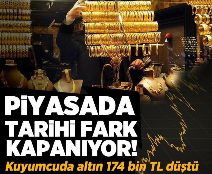 Piyasada tarihi fark kapanıyor: Kuyumcuda altın 174 bin TL düştü