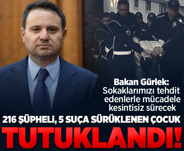 Bakan Gürlek duyurdu! 'Bayğaralar' operasyonunda 216 şüpheli ve 5 suça sürüklenen çocuk tutuklandı