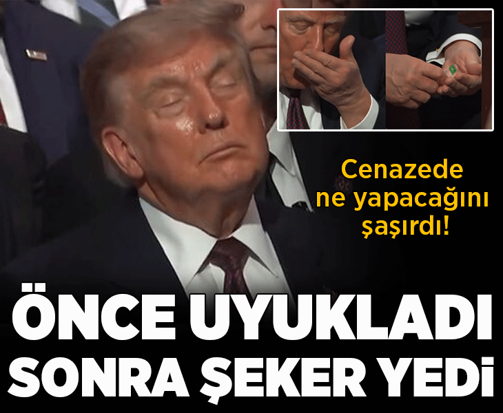 ABD Başkanı Trump cenazede ne yapacağını şaşırdı! Şok görüntüler: Önce uyukladı, sonra şeker yedi