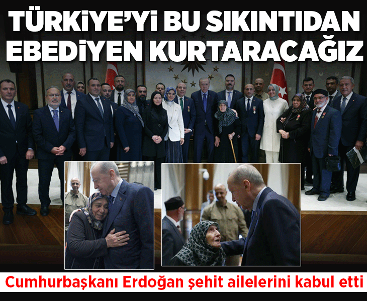 Cumhurbaşkanı Erdoğan şehit ailelerini kabul etti! 'Türkiye'yi bu sıkıntıdan ebediyen kurtaracağız'