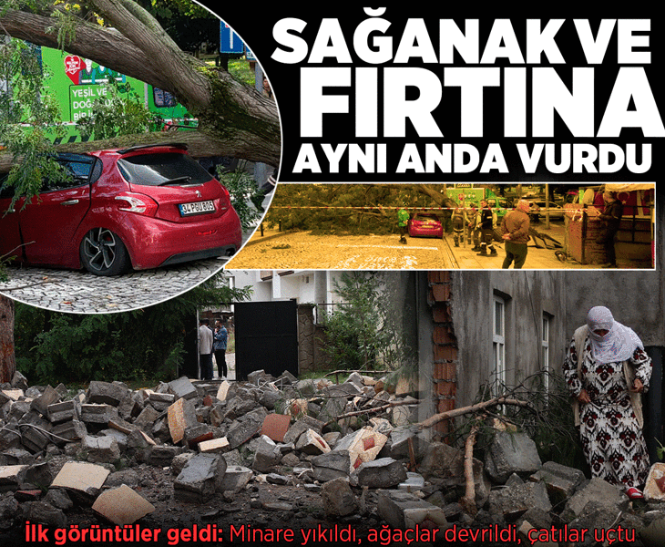 Son dakika.... Sağanak ve fırtına aynı anda vurdu! İlk görüntüler geldi: Minare yıkıldı, ağaçlar devrildi, çatılar uçtu