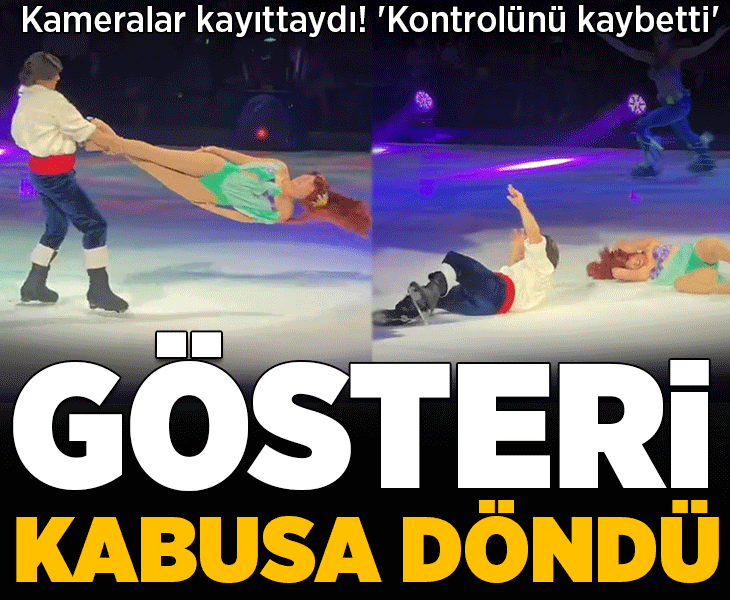 Buz pateni gösterisinde korku dolu anlar! Kameralar anbean kaydetti: 'Kontrolünü kaybetti'