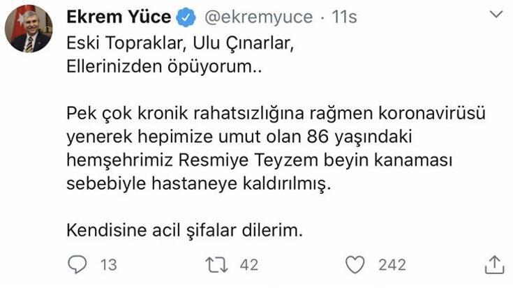 86 yaşında coronayı yendi ama beyin kanaması geçirdi