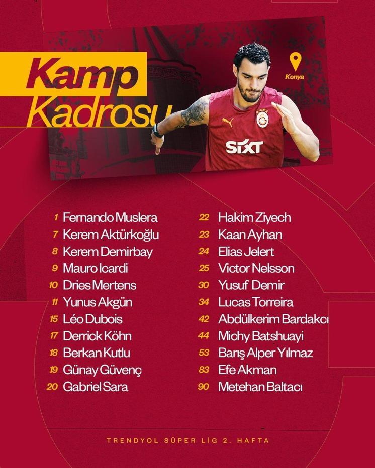 Galatasarayda Konyaspor maçı kamp kadrosu açıklandı Elias Jelert kararı