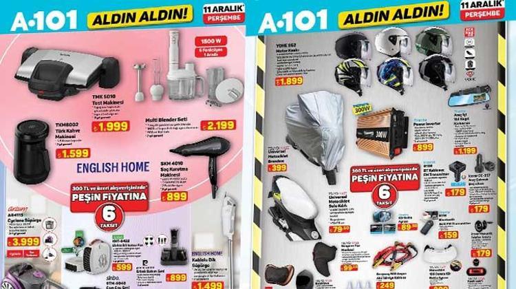 YEPYENİ A101 AKTÜEL KATALOĞU (11 ARALIK PERŞEMBE) A101 Aldın Aldın 11 Aralık Perşembe aktüel kataloğunda hangi ürünler satışa çıkacak? Motor Kaskı, Inverter, Motosiklet Sele Kılıfı, Araç İçi Yol Kayıt Kamerası, Valiz Çeşitleri, Şemsiye...