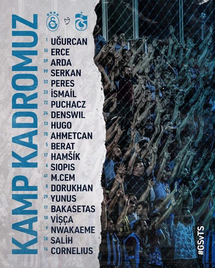 Trabzonsporun Galatasaray maçı kadrosu belli oldu Hamsik, Nwakaeme...