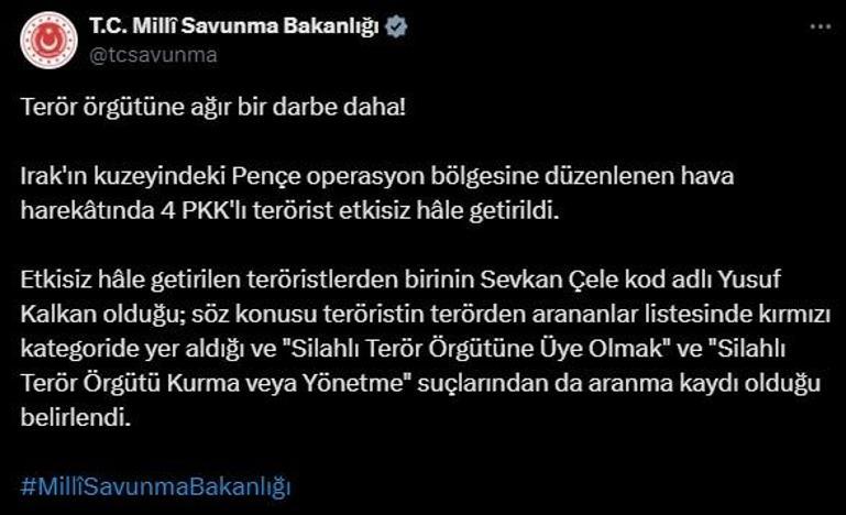 Kırmızı listeye bir çizik daha Irakın kuzeyinde 4 PKKlı etkisiz hale getirildi