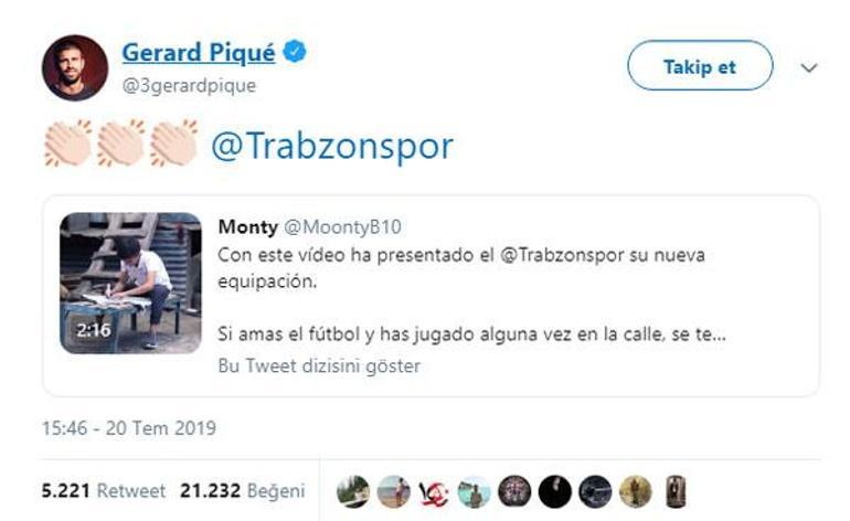 Barcelonalı Piqueden Trabzonspor paylaşımı