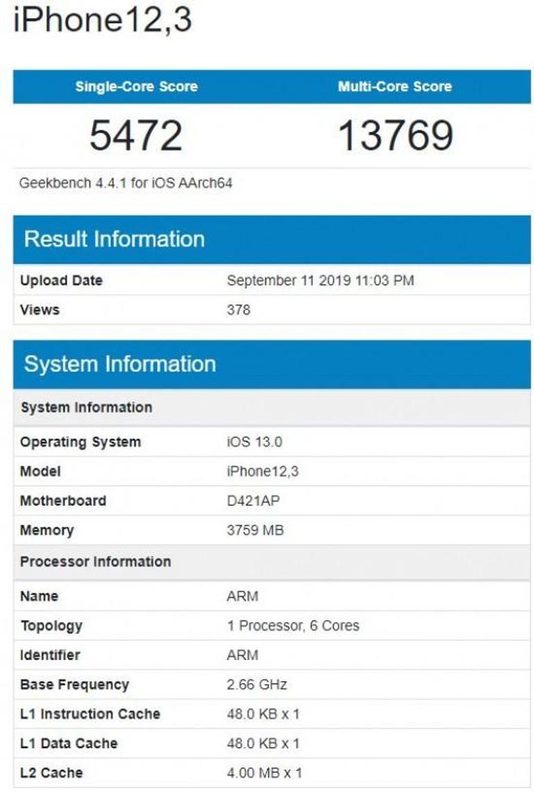 iPhone 11 testleri ortaya çıktı iPhone 11 benchmark sonuçları