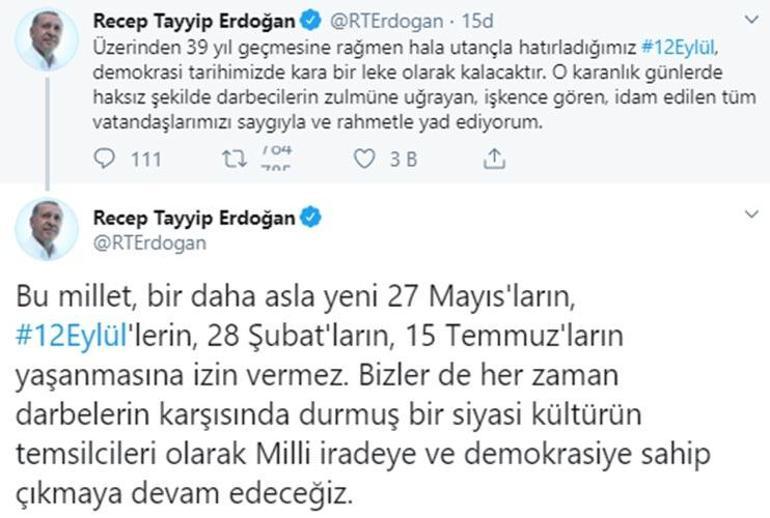 Cumhurbaşkanı Erdoğandan 12 Eylül mesajı: Bu millet, bir daha asla izin vermez