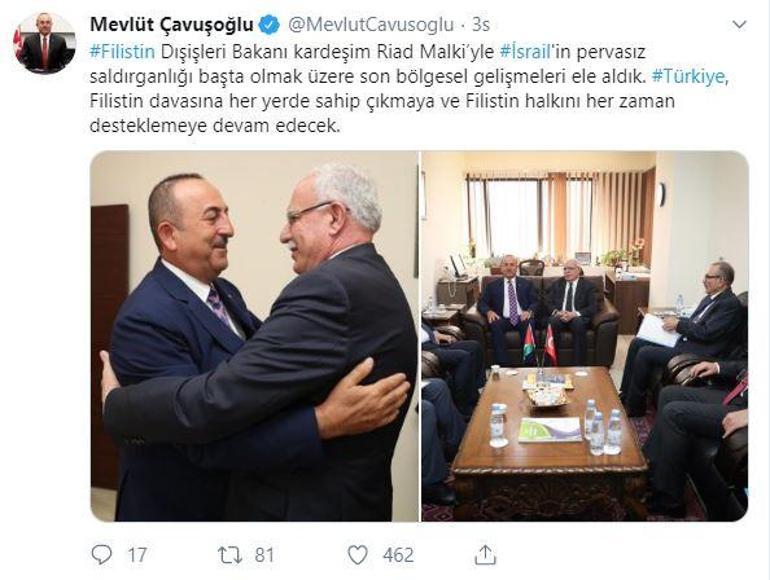 Dışişleri Bakanı Çavuşoğlu Filistinli mevkidaşı Malki ile görüştü