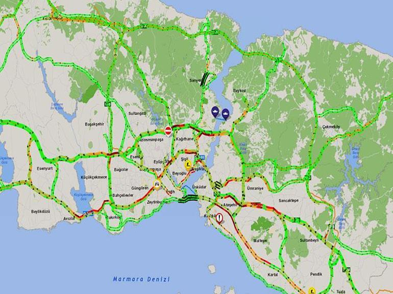 İstanbul trafiği son durum... Trafik yoğunluk haritası...
