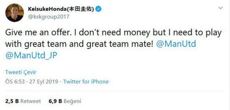 Keisuke Hondadan Manchester Uniteda transfer çağrısı