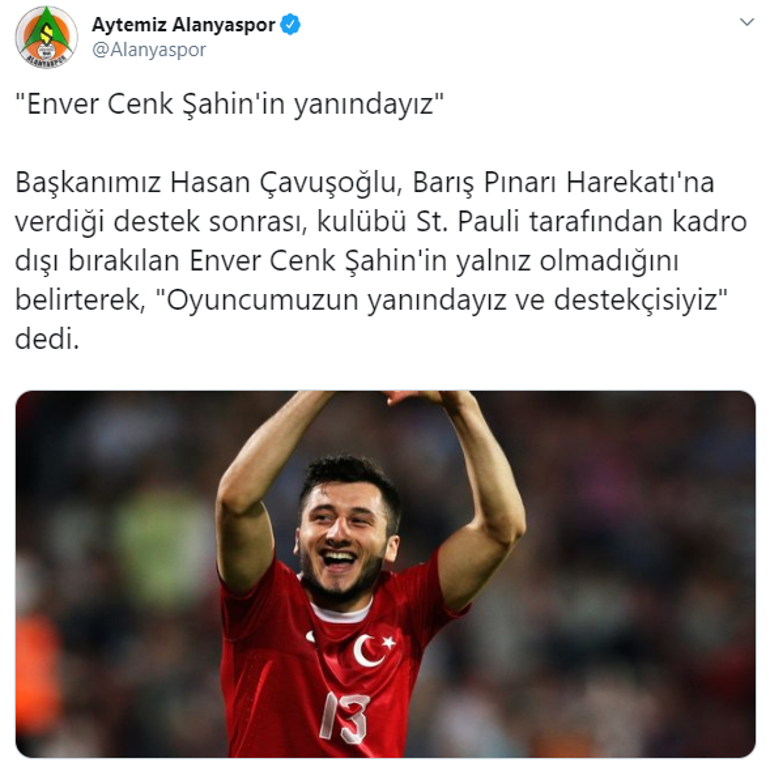 Süper Lig kulüplerinden Enver Cenk Şahine destek