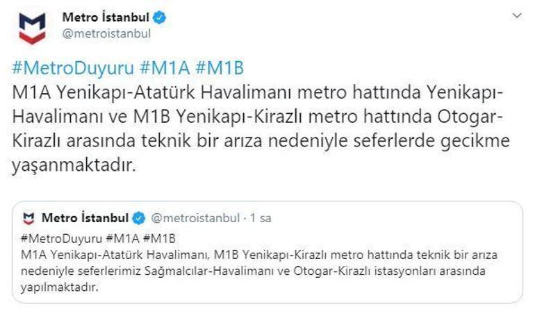 İstanbulda metro hatlarında arıza