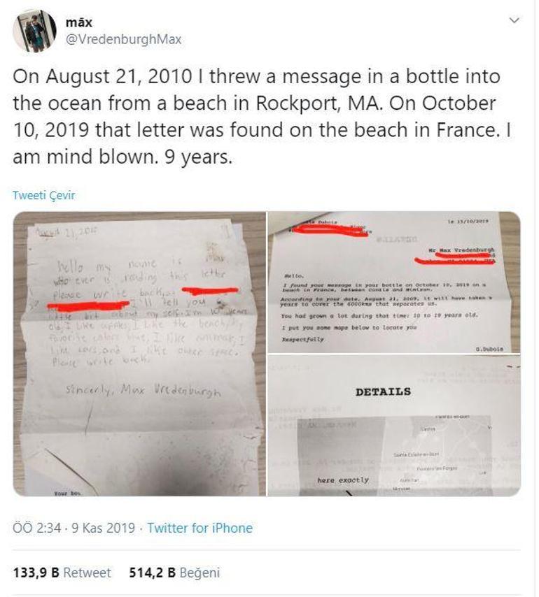 9 yıl önce denize bıraktığı mektuba yanıt geldi