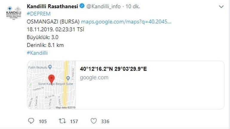 Son dakika | Bursada korkutan deprem Depremin büyüklüğü...