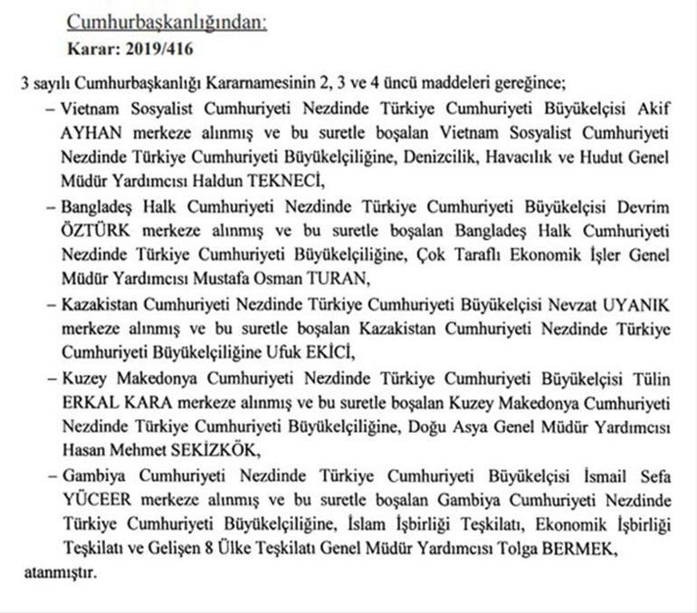 Resmi Gazetede yayımladı 16 ülkenin büyükelçisi değişti