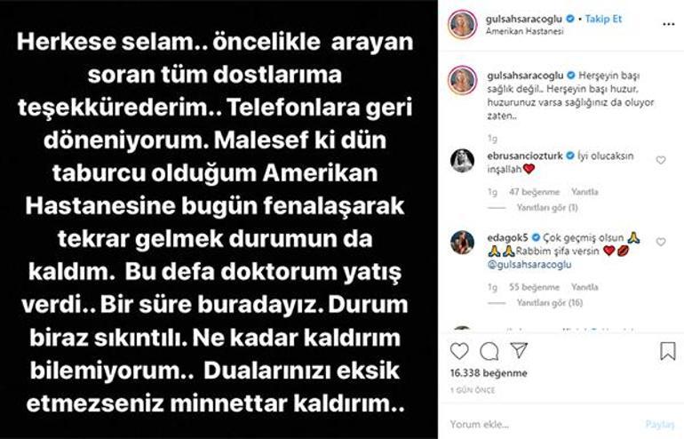 Gülşah Saraçoğlu hastanelik oldu