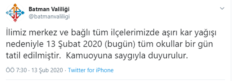 Batman, Yozgat ve Aksarayda okullar tatil edildi mi 13 Şubat Valilikten kar tatili açıklaması geldi mi