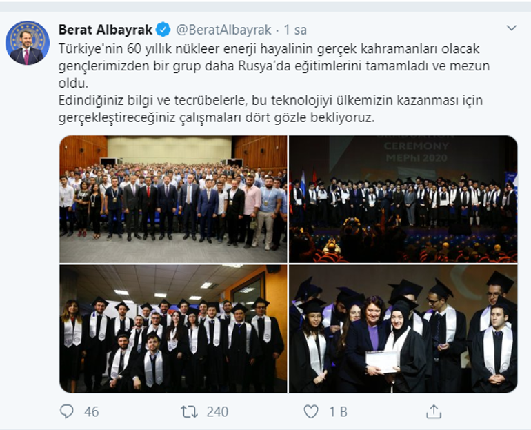 Bakan Albayrak: Nükleer enerjinin kahramanları olacak gençler mezun oldu
