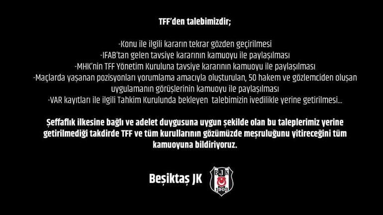 Beşiktaştan sert açıklama TFF...