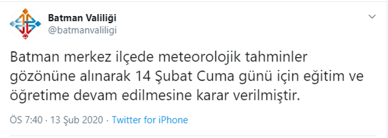 Kayseri, Kahramanmaraş ve Batmanda bugün okullar tatil mi Valilikten 14 Şubat için kar tatili açıklaması geldi mi