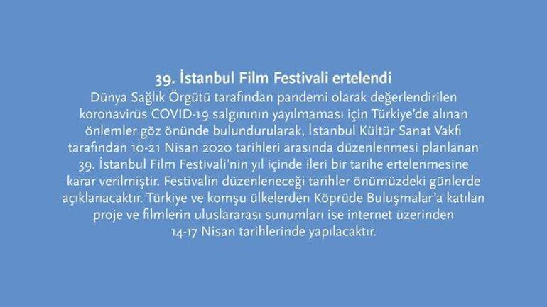 39. İstanbul Film Festivali ileri bir tarihe ertelendi