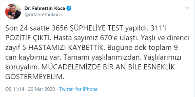 Sağlık Bakanı Koca bu akşam yeni açıklama yapacak mı Türkiyede corona virüsü vaka sayısı kaç oldu, kaç kişi hayatını kaybetti