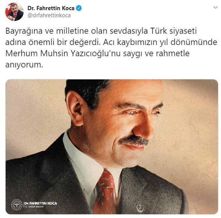 Bakan Kocadan Yazıcıoğlunun vefatının 11. yılına ilişkin açıklama: