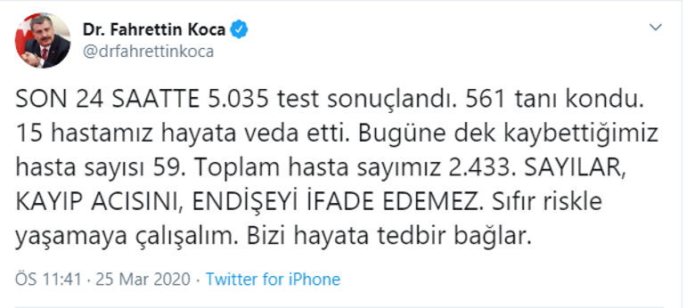 Sağlık Bakanı yeni açıklama yapacak mı Türkiyede toplam corona virüsü vaka sayısı kaç oldu, kaç kişi hayatını kaybetti