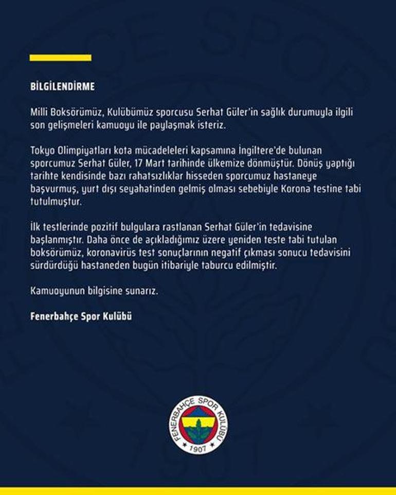 Son dakika | Fenerbahçe duyurdu  Hastaneden taburcu oldu...