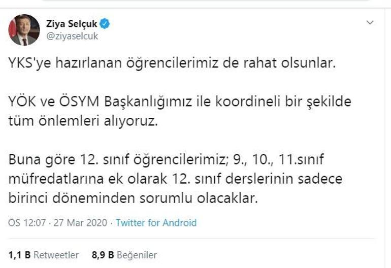 YKS konuları 2020 Son dakika Bakan Selçuk açıkladı İşte YKS müfredatı...