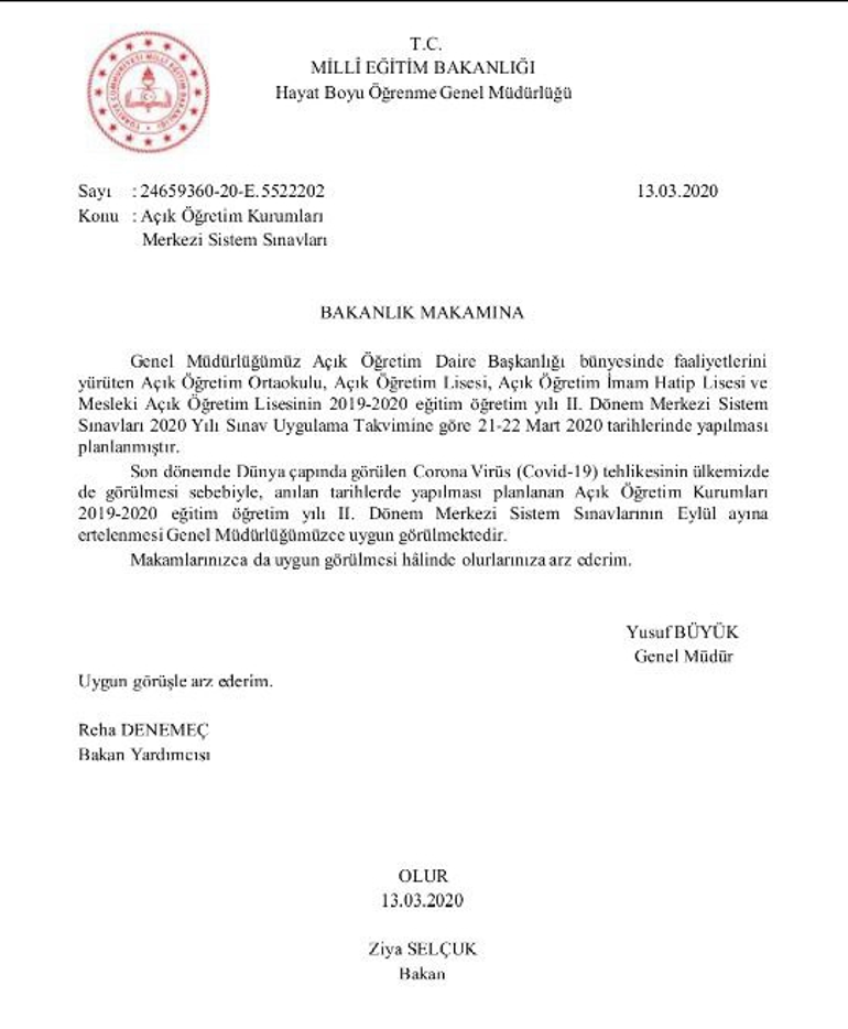 AÖL sınavları 2020 ne zaman Açıköğretim Lisesi (AÖL) sınavları ertelendi mi