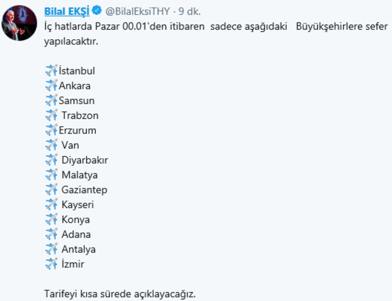 THY hangi şehirlere uçuş yapacak THYnin uçuş yapacağı şehirler hangileri