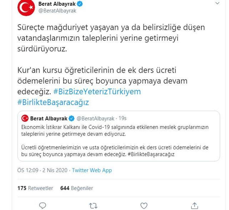 Kuran kursu öğreticileri maaş alacak mı, ek ders ücretleri yatacak mı Bakan Albayrak paylaştı