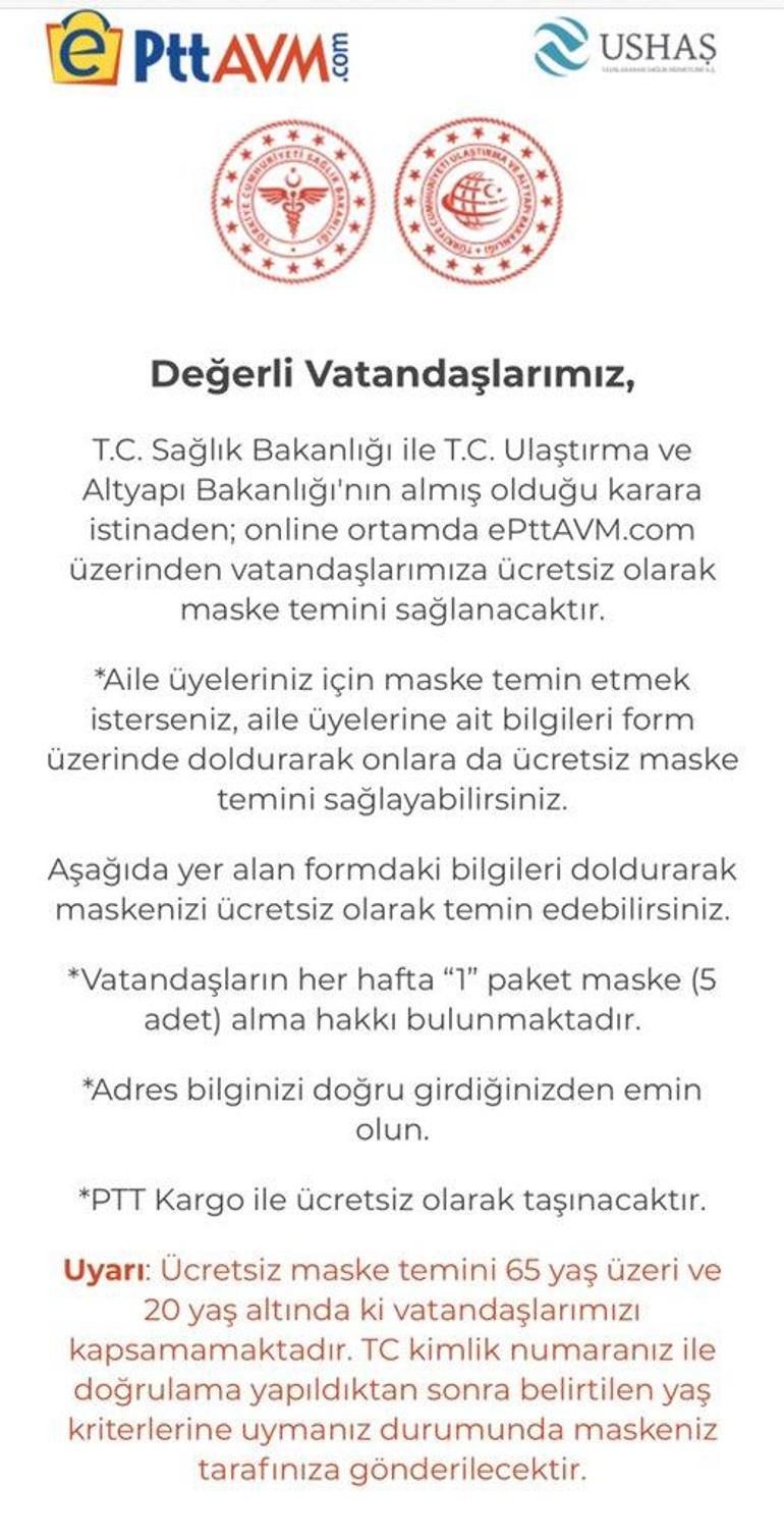 Ücretsiz maske siparişi (talebi) nasıl kimlere kaç tane verilir (basvuru.turkiye.gov. tr) Maske nasıl alınıyor 2020