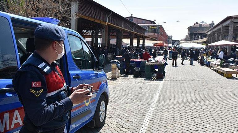 Corona virüsün ardından semt pazarında drone ile ateş ölçümleri devam ediyor