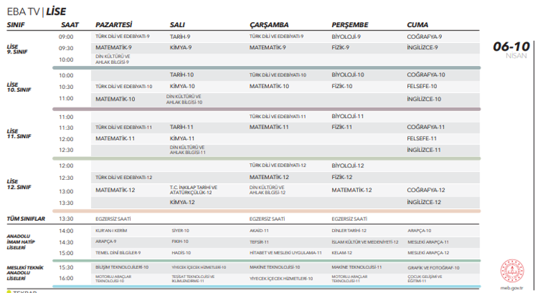 EBA TV canlı izle 9 Nisan ders programı ve TRT EBA frekans bilgileri
