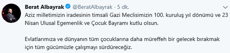 Bakan Albayraktan 23 Nisan mesajı