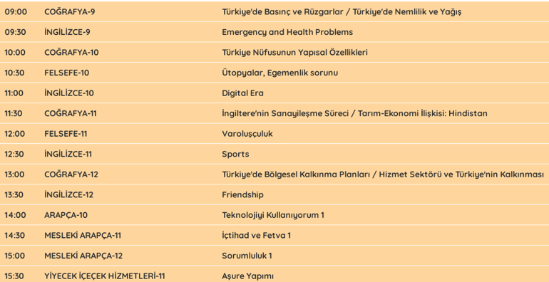 EBA TV - TRT canlı yayın izle | EBA 24 Nisan ders programı ilkokul - ortaokul - lise