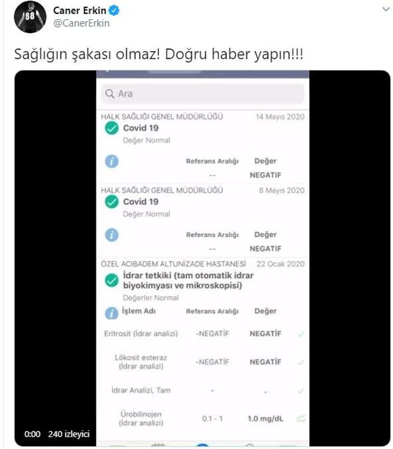 Caner Erkin, korona virüs test sonucunu paylaştı Sağlığın şakası olmaz