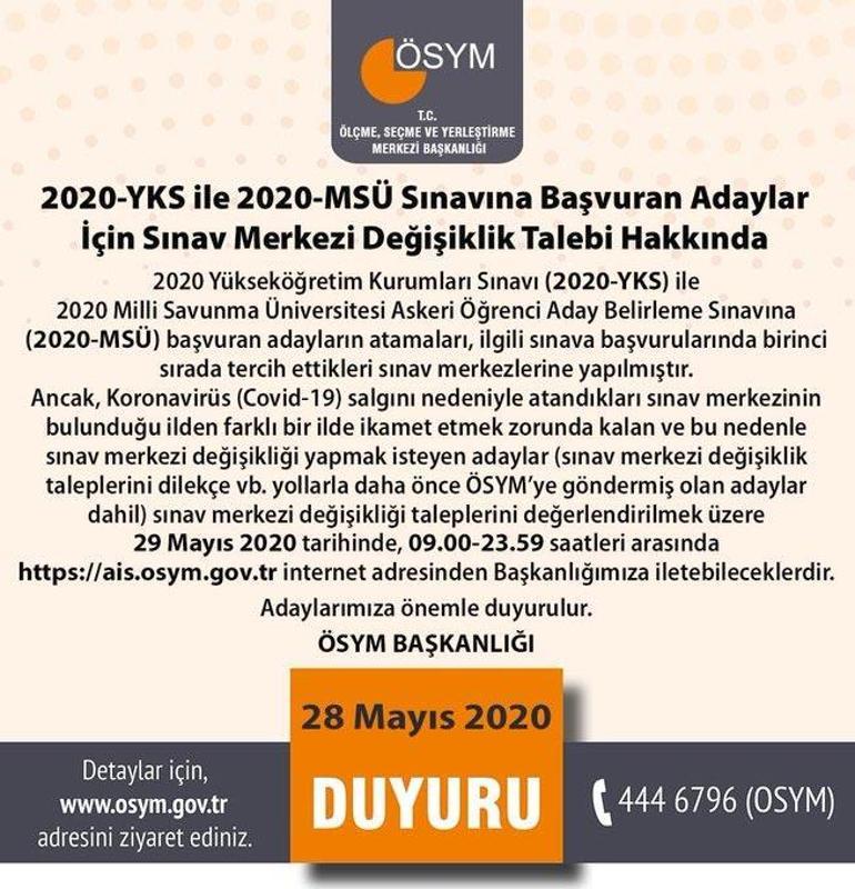 Son dakika haberi: ÖSYMden sınav yerleriyle ilgili açıklama