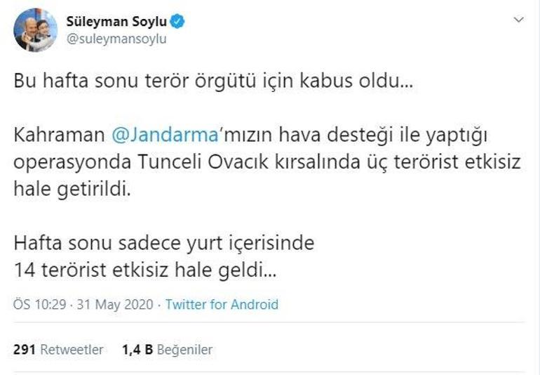 Son dakika: Bakan Soylu duyurdu: Hafta sonu 14 terörist etkisiz hale getirildi
