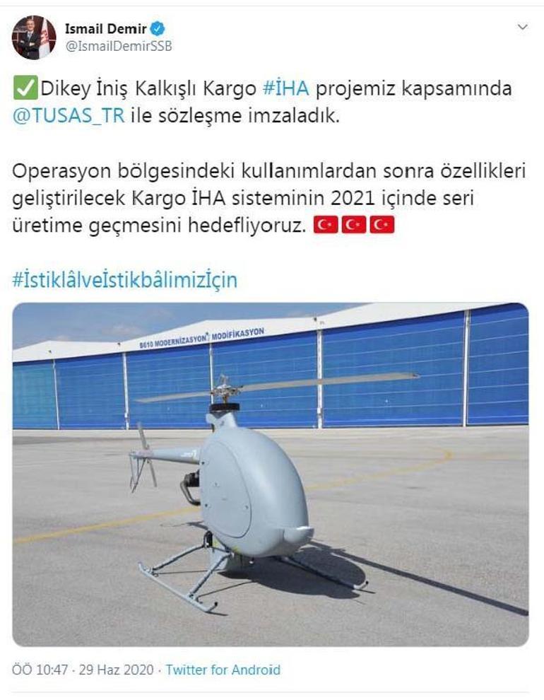 SSB Başkanı Demir: Kargo İHA sisteminde 2021de seri üretim hedefliyoruz