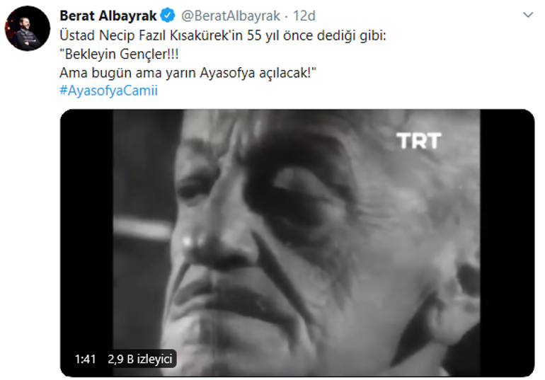 Son dakika: Bakan Berat Albayraktan flaş Ayasofya mesajı