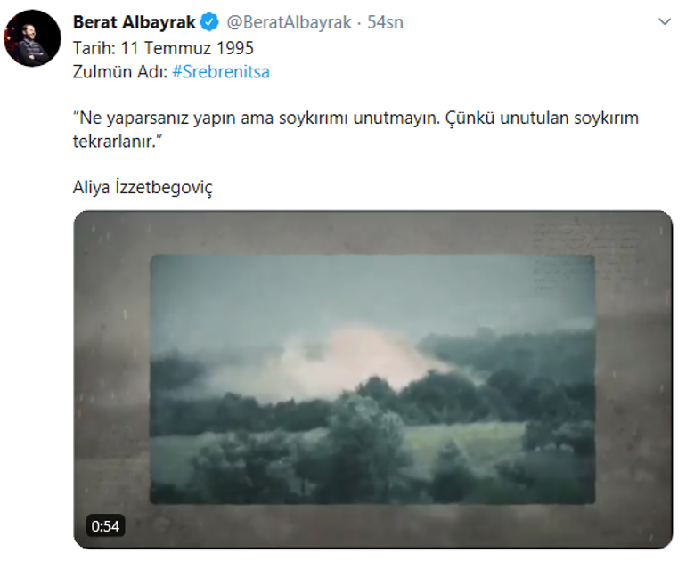Son dakika: Bakan Albayraktan Srebrenitsa paylaşımı